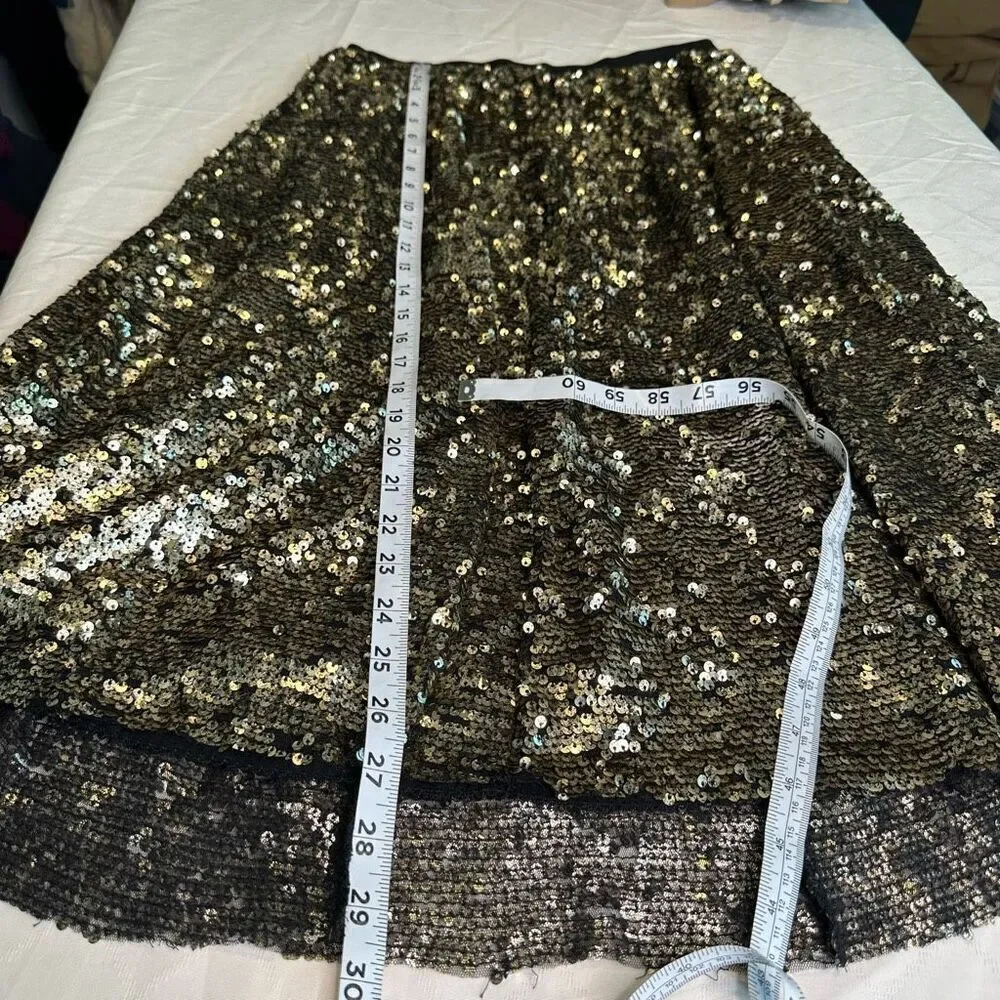 Maeve Anthropologie Gold All Over Sequin Embellished Midi Skirt Women Small Glam - Picture 6 of 8